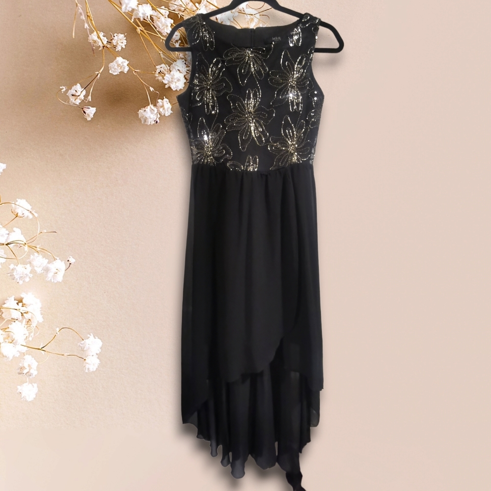 Black&Gold sequin beaded hi-low hem gown sz2